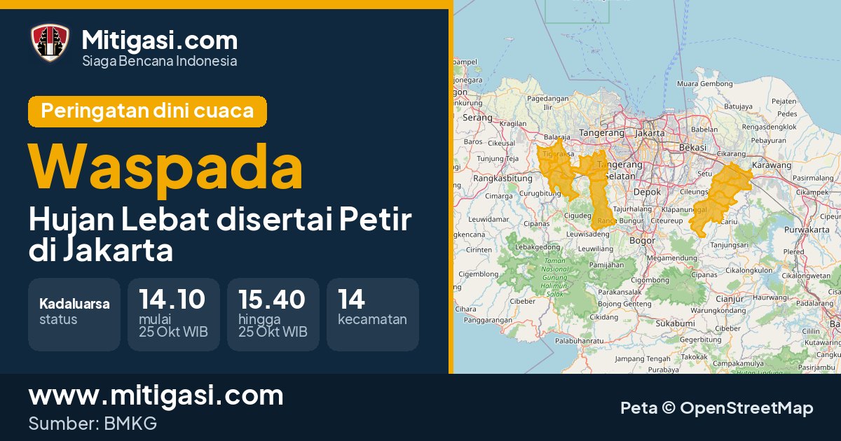Peringatan dini cuaca BMKG tingkat Waspada di DKI Jakarta. (Mitigasi.com/data BMKG)