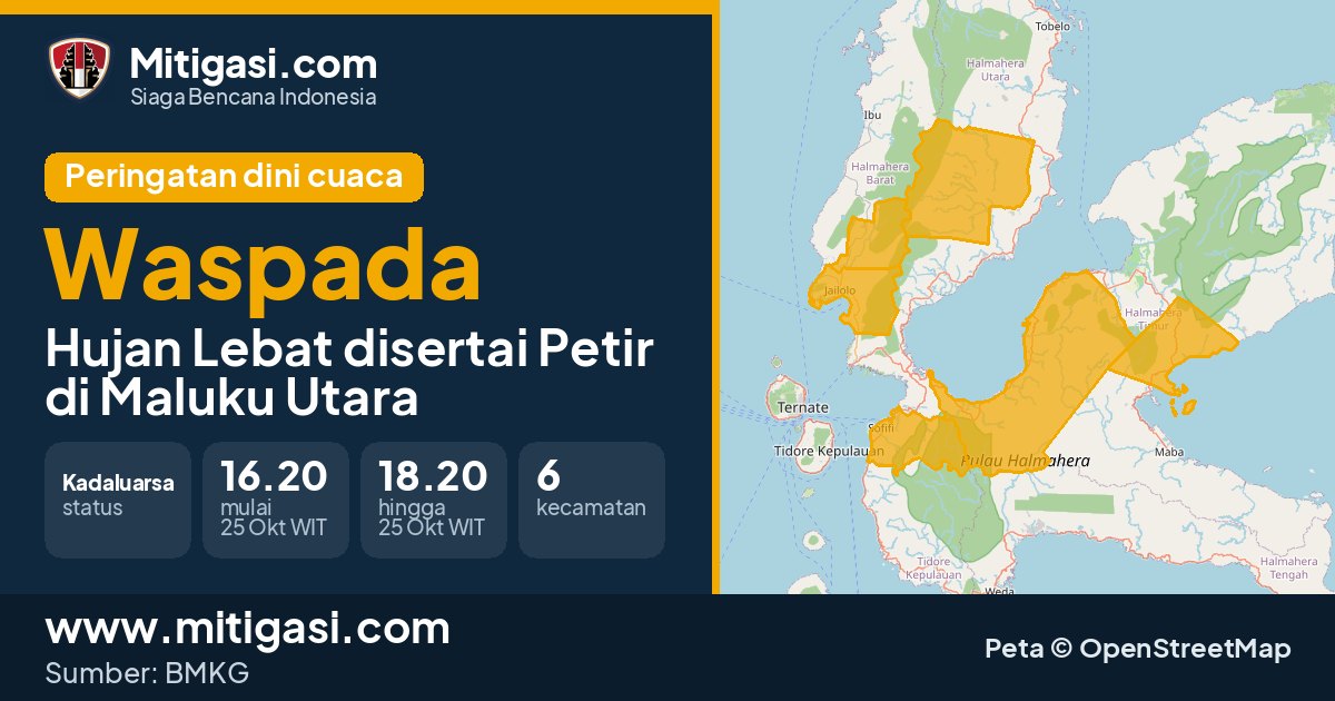 Peringatan dini cuaca BMKG tingkat Waspada di Maluku Utara. (Mitigasi.com/data BMKG)