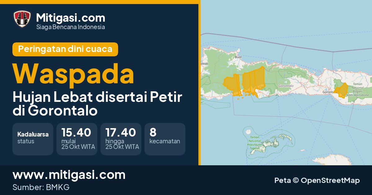Peringatan dini cuaca BMKG tingkat Waspada di Gorontalo. (Mitigasi.com/data BMKG)
