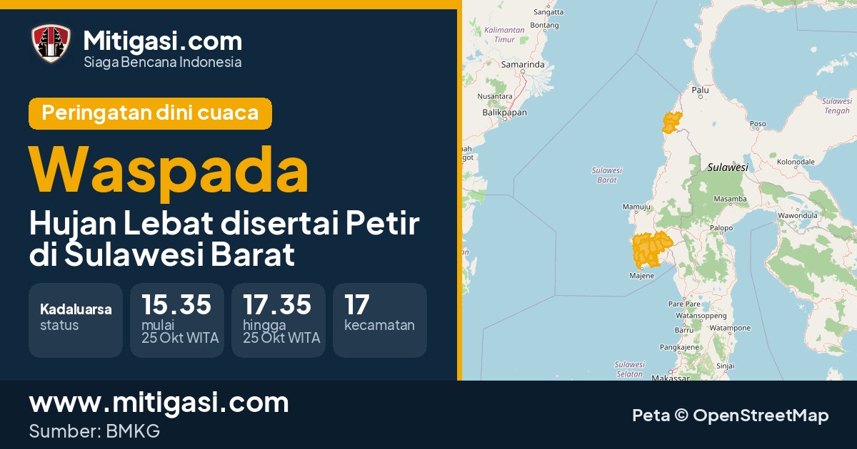 Peringatan dini cuaca BMKG tingkat Waspada di Sulawesi Barat. (Mitigasi.com/data BMKG)