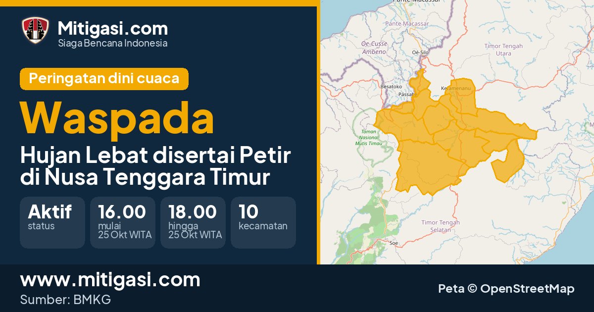Peringatan dini cuaca BMKG tingkat Waspada di Nusa Tenggara Timur. (Mitigasi.com/data BMKG)