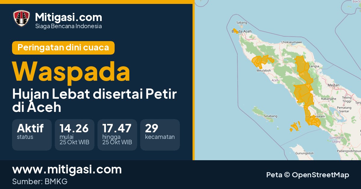 Peringatan dini cuaca BMKG tingkat Waspada di Aceh. (Mitigasi.com/data BMKG)