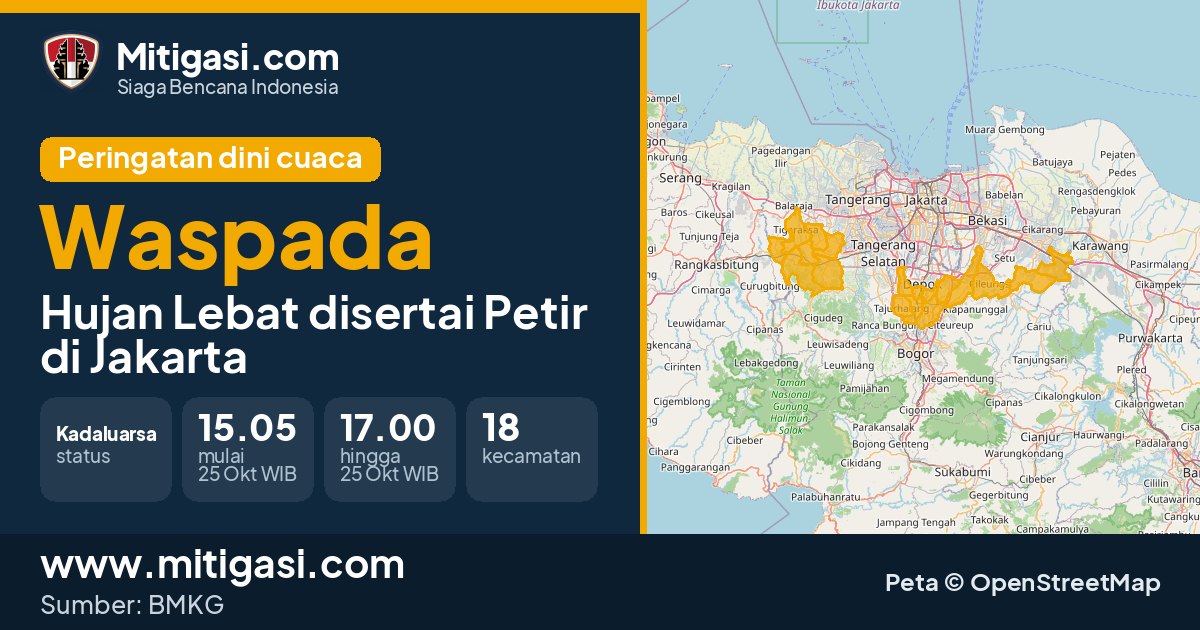 Peringatan dini cuaca BMKG tingkat Waspada di DKI Jakarta. (Mitigasi.com/data BMKG)