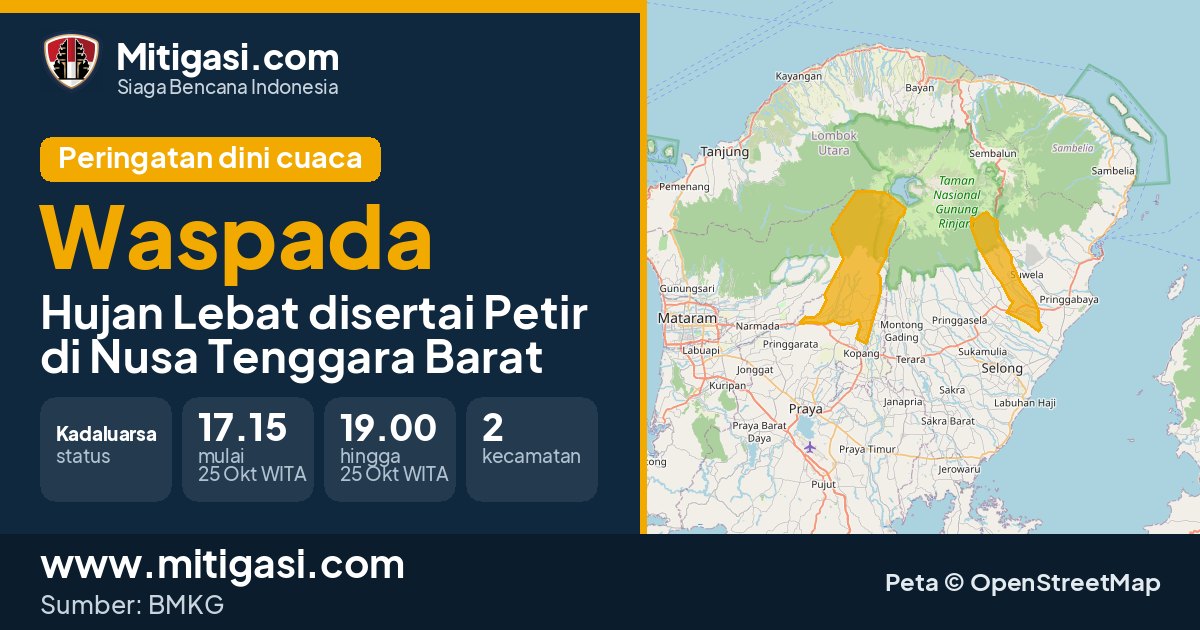 Peringatan dini cuaca BMKG tingkat Waspada di Nusa Tenggara Barat. (Mitigasi.com/data BMKG)