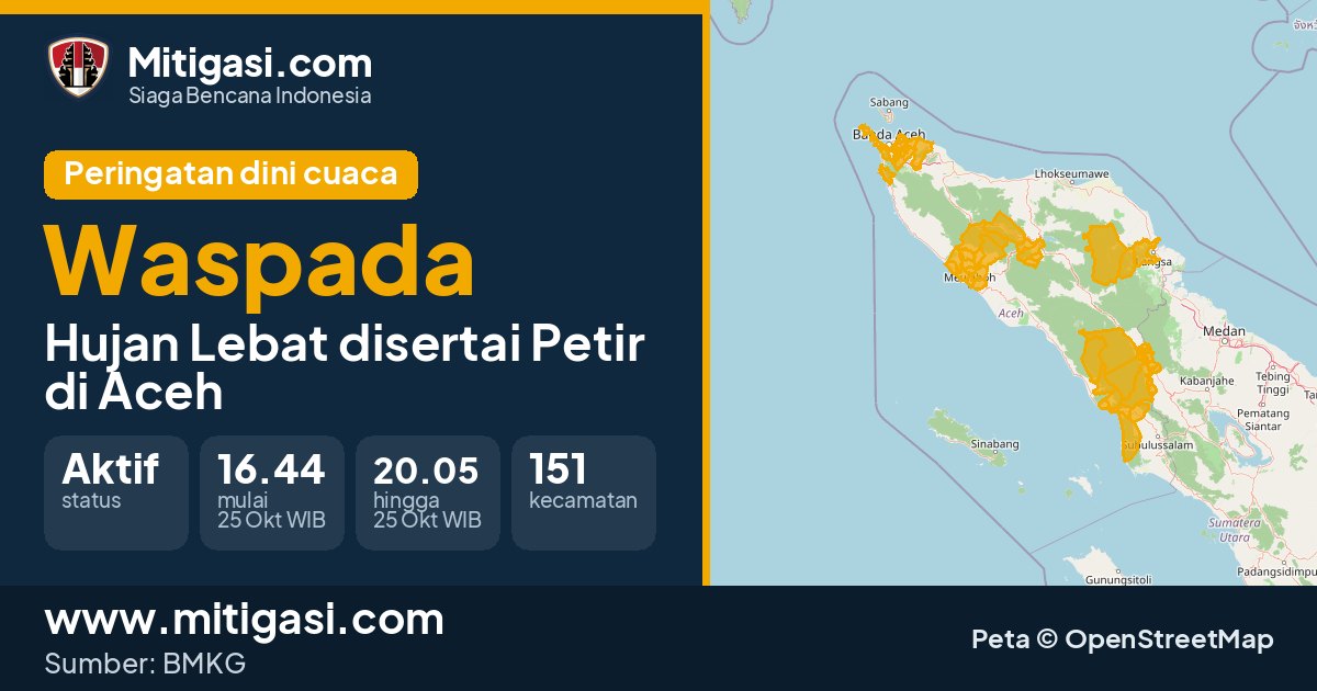 Peringatan dini cuaca BMKG tingkat Waspada di Aceh. (Mitigasi.com/data BMKG)