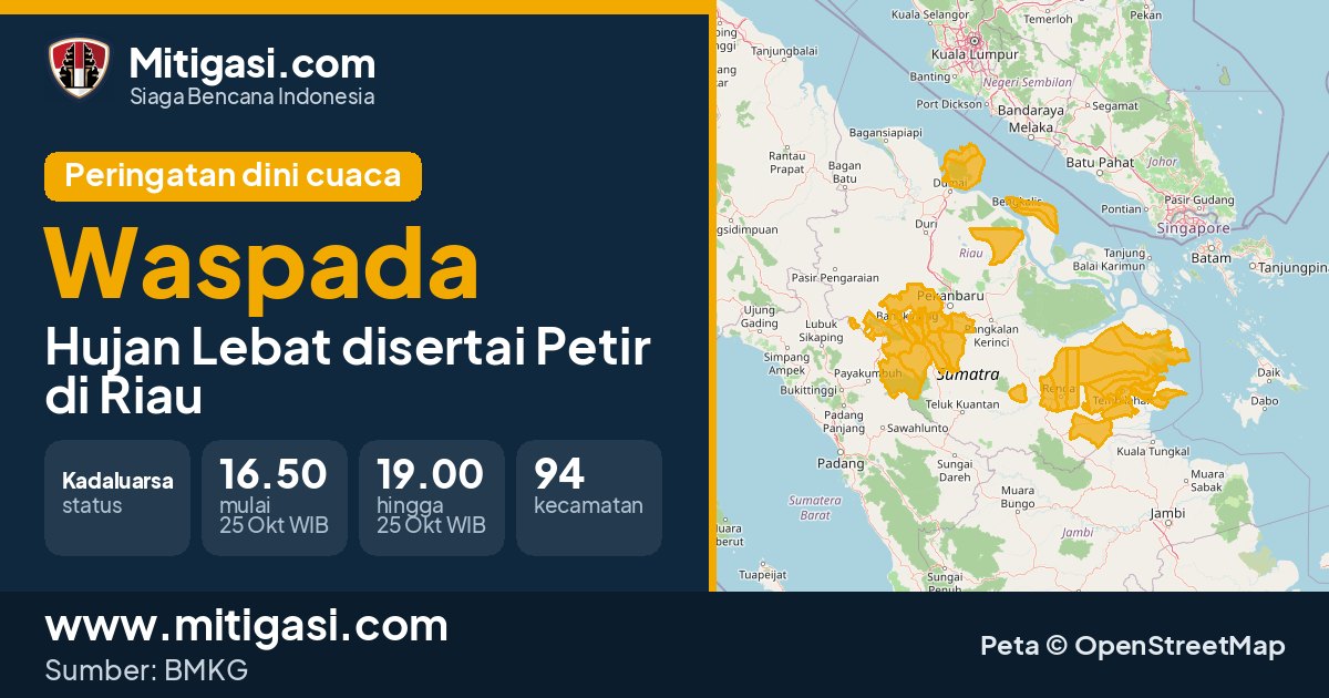 Peringatan dini cuaca BMKG tingkat Waspada di Riau. (Mitigasi.com/data BMKG)