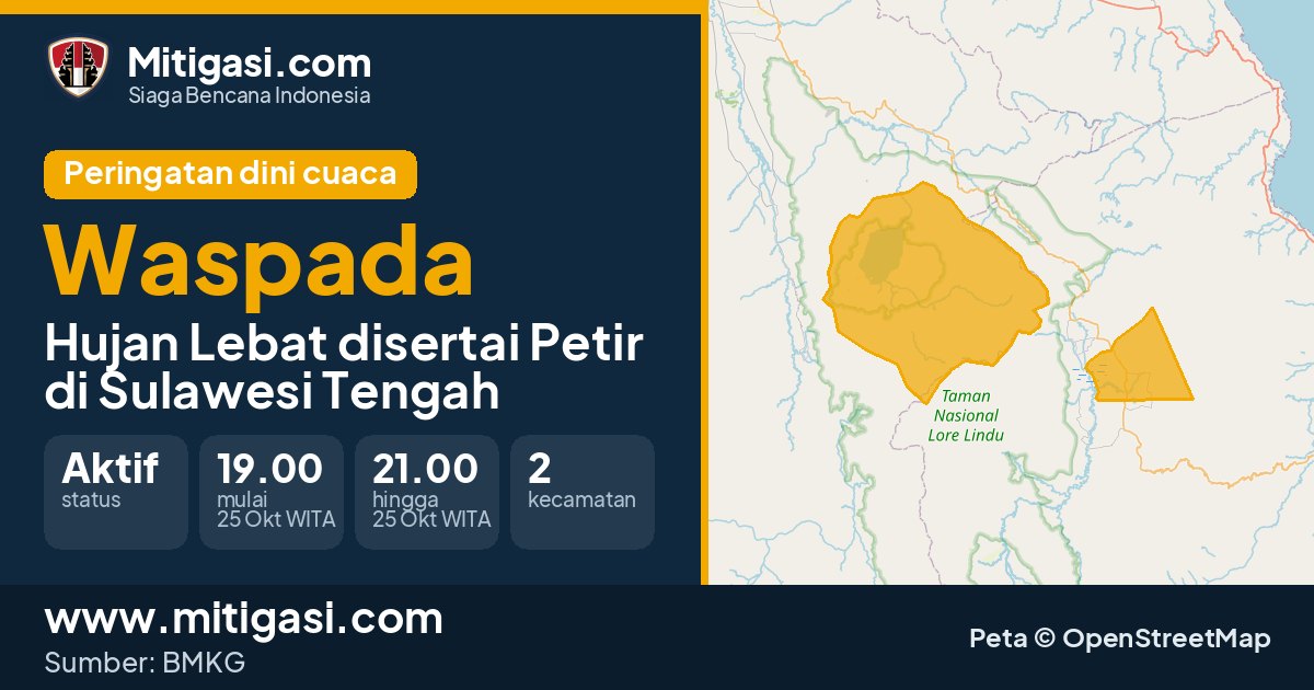 Peringatan dini cuaca BMKG tingkat Waspada di Sulawesi Tengah. (Mitigasi.com/data BMKG)