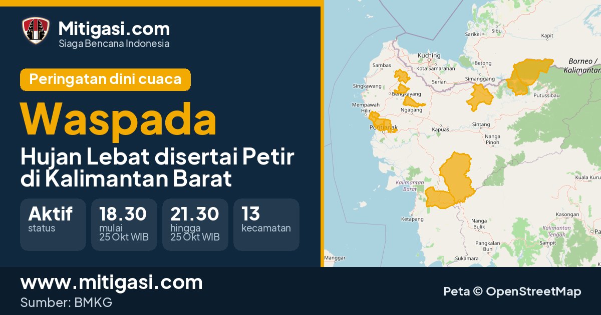 Peringatan dini cuaca BMKG tingkat Waspada di Kalimantan Barat. (Mitigasi.com/data BMKG)
