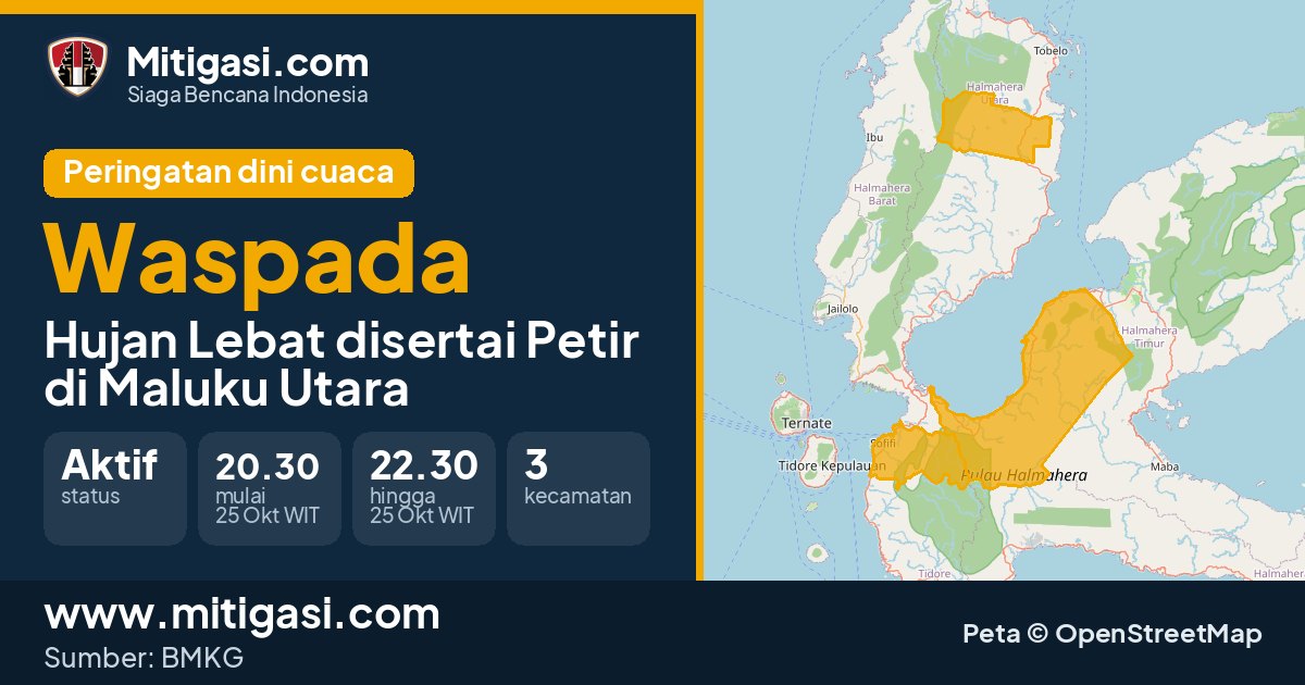 Peringatan dini cuaca BMKG tingkat Waspada di Maluku Utara. (Mitigasi.com/data BMKG)