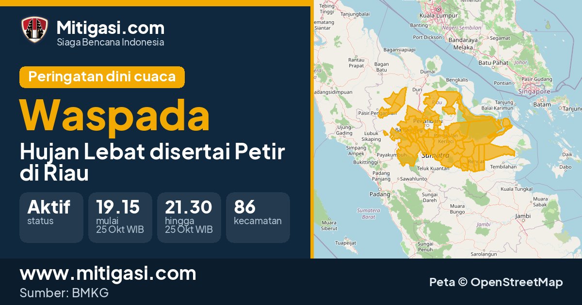 Peringatan dini cuaca BMKG tingkat Waspada di Riau. (Mitigasi.com/data BMKG)