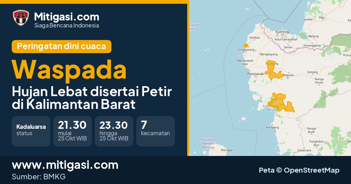 Peringatan dini cuaca BMKG tingkat Waspada di Kalimantan Barat. (Mitigasi.com/data BMKG)