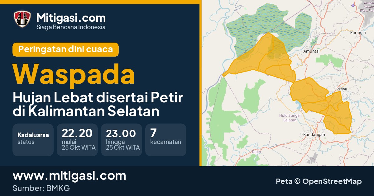 Peringatan dini cuaca BMKG tingkat Waspada di Kalimantan Selatan. (Mitigasi.com/data BMKG)