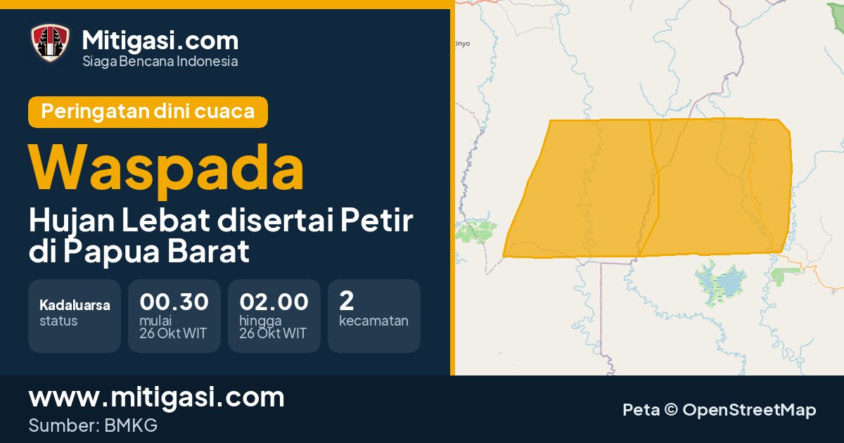 Peringatan dini cuaca BMKG tingkat Waspada di Papua Barat. (Mitigasi.com/data BMKG)