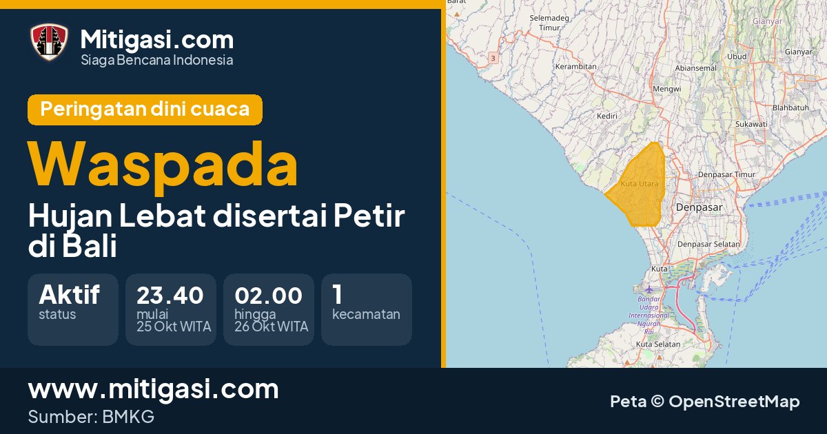 Peringatan dini cuaca BMKG tingkat Waspada di Bali. (Mitigasi.com/data BMKG)