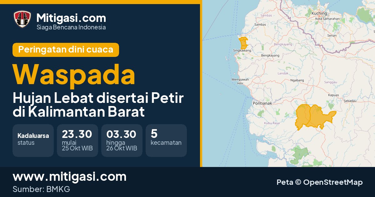 Peringatan dini cuaca BMKG tingkat Waspada di Kalimantan Barat. (Mitigasi.com/data BMKG)