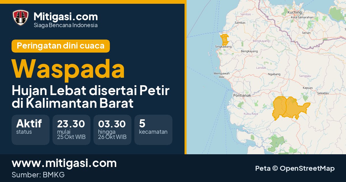 Peringatan dini cuaca BMKG tingkat Waspada di Kalimantan Barat. (Mitigasi.com/data BMKG)