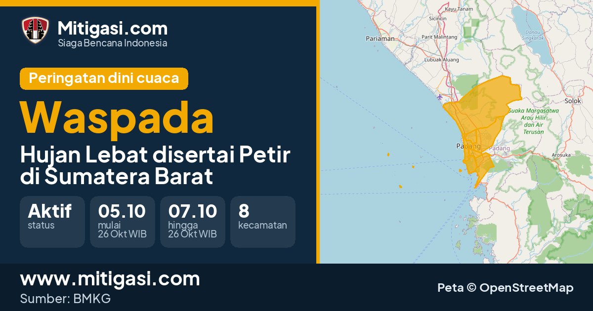 Peringatan dini cuaca BMKG tingkat Waspada di Sumatera Barat. (Mitigasi.com/data BMKG)