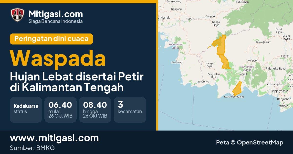 Peringatan dini cuaca BMKG tingkat Waspada di Kalimantan Tengah. (Mitigasi.com/data BMKG)