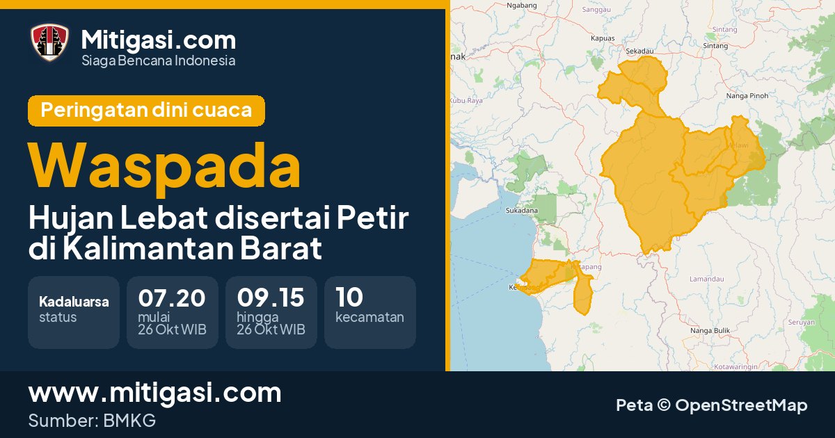 Peringatan dini cuaca BMKG tingkat Waspada di Kalimantan Barat. (Mitigasi.com/data BMKG)