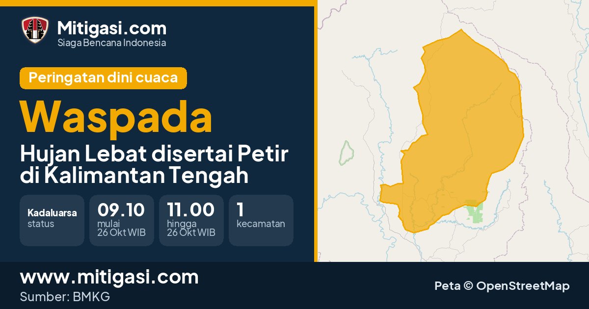 Peringatan dini cuaca BMKG tingkat Waspada di Kalimantan Tengah. (Mitigasi.com/data BMKG)