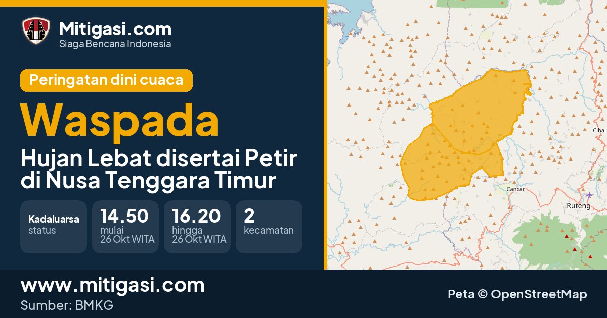 Peringatan dini cuaca BMKG tingkat Waspada di Nusa Tenggara Timur. (Mitigasi.com/data BMKG)
