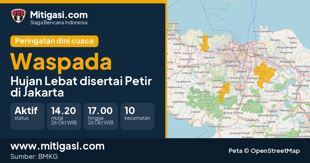 Peringatan dini cuaca BMKG tingkat Waspada di DKI Jakarta. (Mitigasi.com/data BMKG)