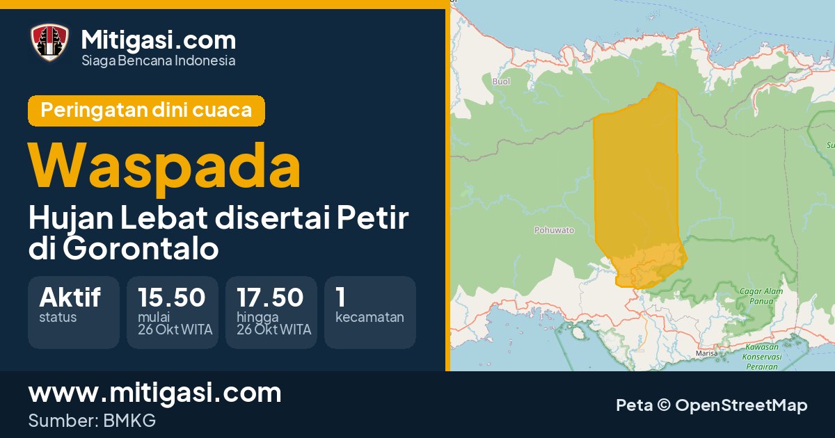 Peringatan dini cuaca BMKG tingkat Waspada di Gorontalo. (Mitigasi.com/data BMKG)