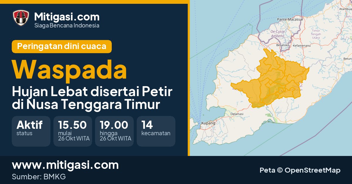 Peringatan dini cuaca BMKG tingkat Waspada di Nusa Tenggara Timur. (Mitigasi.com/data BMKG)