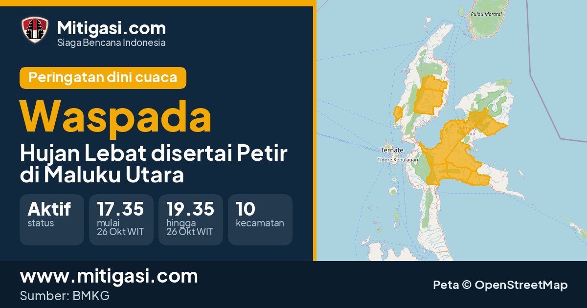 Peringatan dini cuaca BMKG tingkat Waspada di Maluku Utara. (Mitigasi.com/data BMKG)