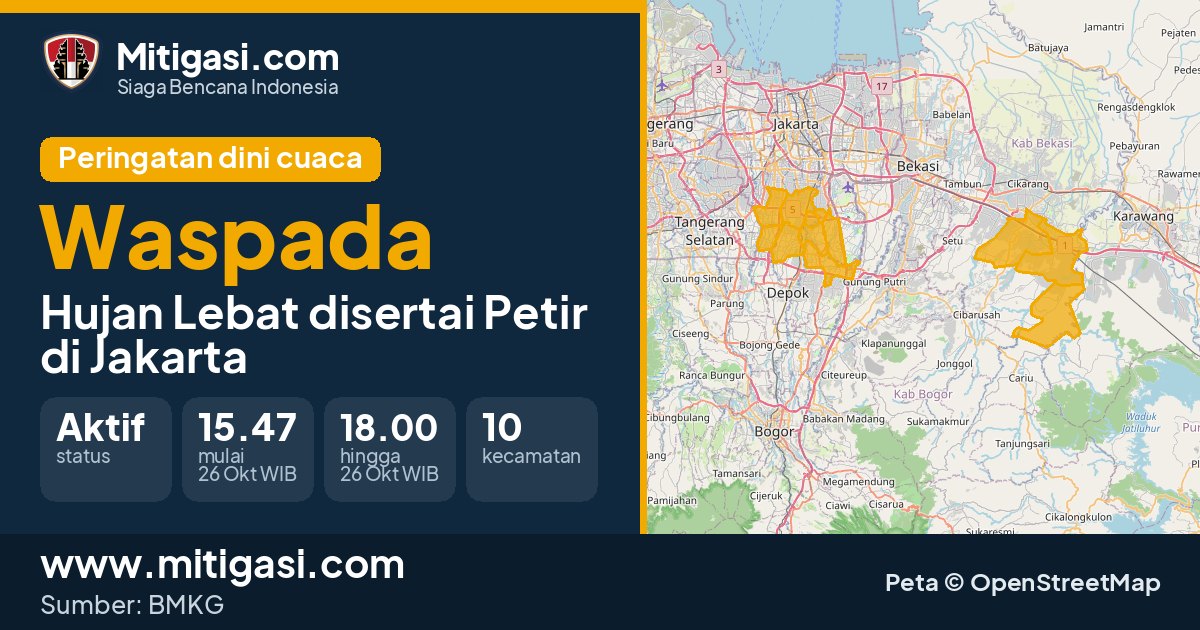 Peringatan dini cuaca BMKG tingkat Waspada di DKI Jakarta. (Mitigasi.com/data BMKG)