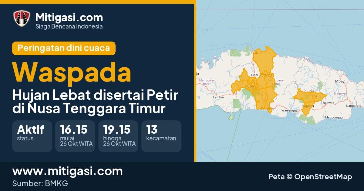 Peringatan dini cuaca BMKG tingkat Waspada di Nusa Tenggara Timur. (Mitigasi.com/data BMKG)