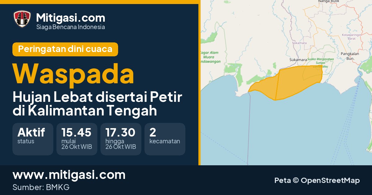 Peringatan dini cuaca BMKG tingkat Waspada di Kalimantan Tengah. (Mitigasi.com/data BMKG)