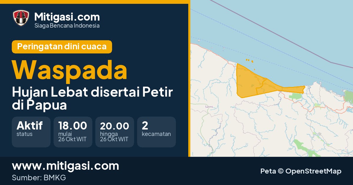 Peringatan dini cuaca BMKG tingkat Waspada di Papua. (Mitigasi.com/data BMKG)