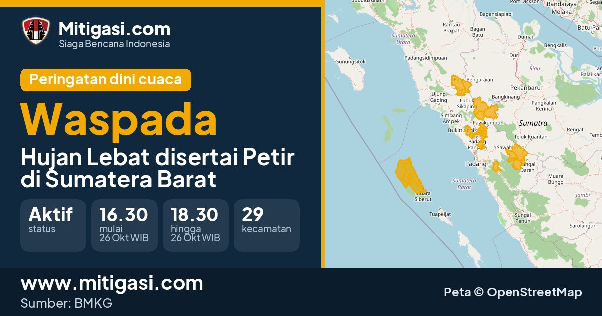 Peringatan dini cuaca BMKG tingkat Waspada di Sumatera Barat. (Mitigasi.com/data BMKG)