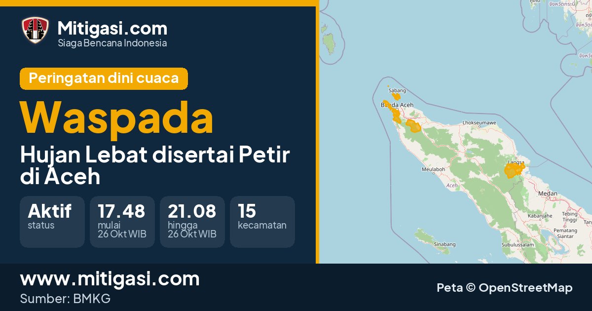 Peringatan dini cuaca BMKG tingkat Waspada di Aceh. (Mitigasi.com/data BMKG)