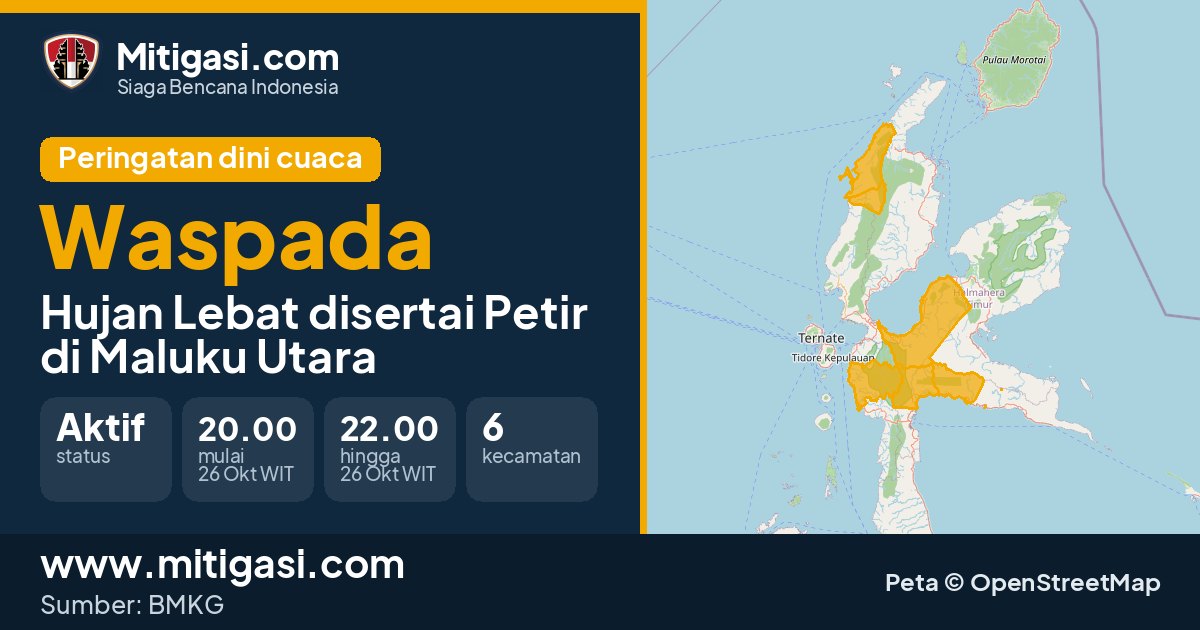 Peringatan dini cuaca BMKG tingkat Waspada di Maluku Utara. (Mitigasi.com/data BMKG)