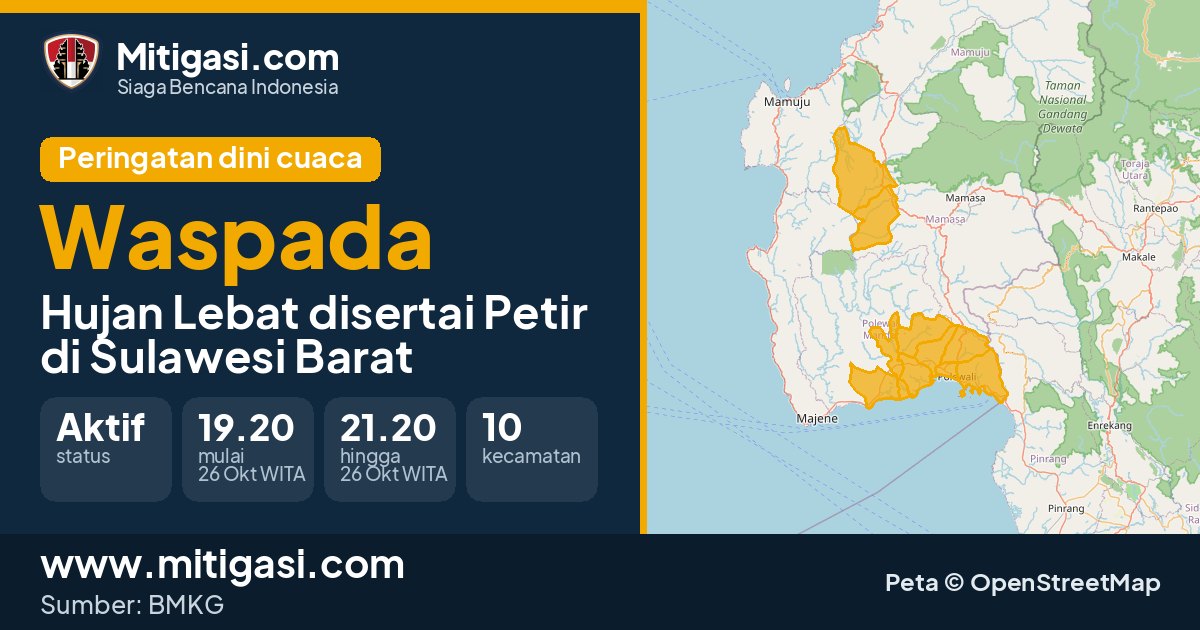Peringatan dini cuaca BMKG tingkat Waspada di Sulawesi Barat. (Mitigasi.com/data BMKG)