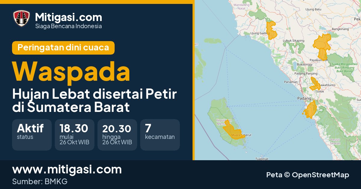Peringatan dini cuaca BMKG tingkat Waspada di Sumatera Barat. (Mitigasi.com/data BMKG)