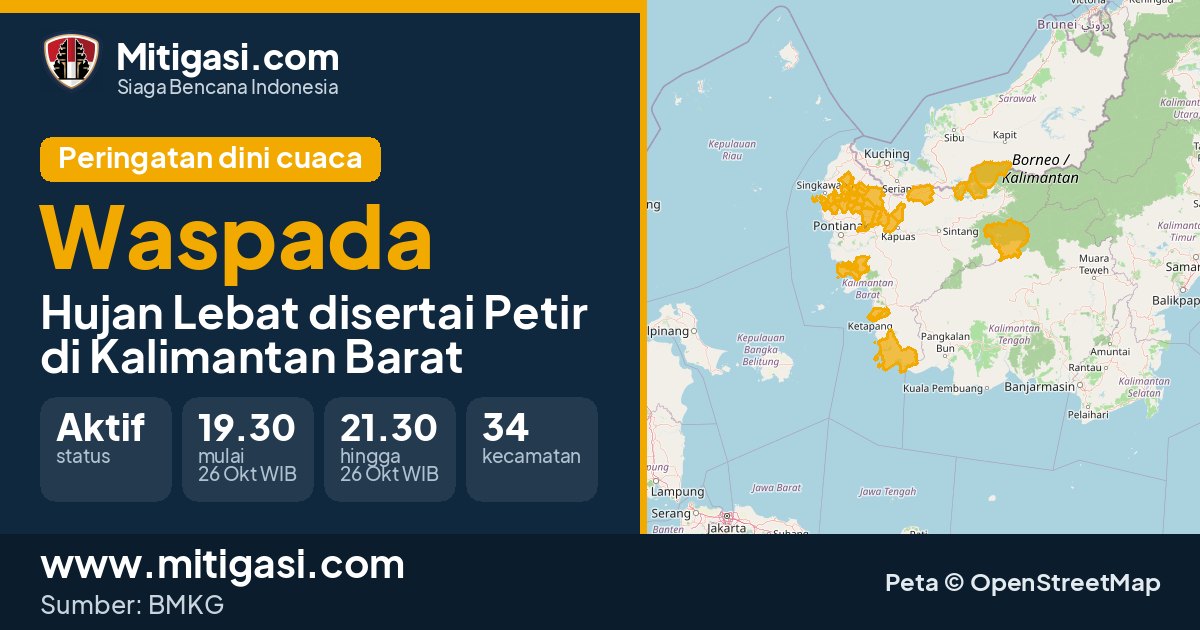 Peringatan dini cuaca BMKG tingkat Waspada di Kalimantan Barat. (Mitigasi.com/data BMKG)