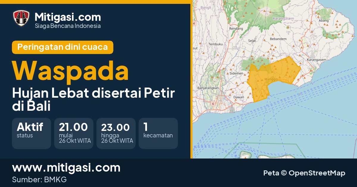 Peringatan dini cuaca BMKG tingkat Waspada di Bali. (Mitigasi.com/data BMKG)