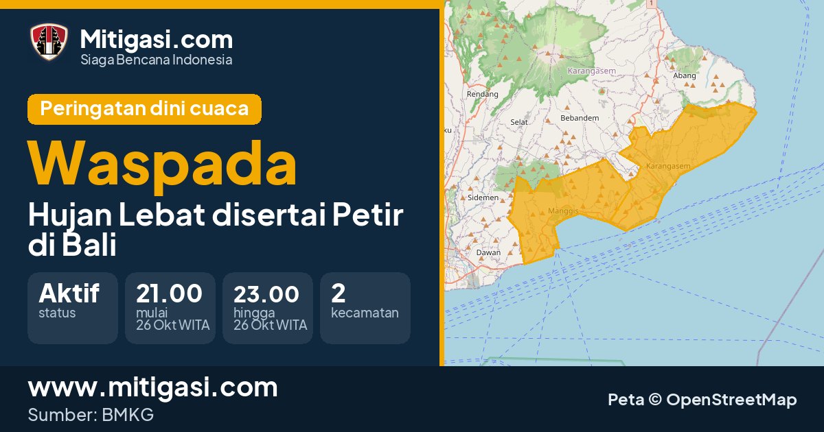 Peringatan dini cuaca BMKG tingkat Waspada di Bali. (Mitigasi.com/data BMKG)