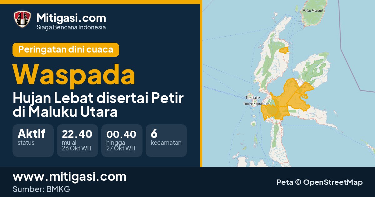 Peringatan dini cuaca BMKG tingkat Waspada di Maluku Utara. (Mitigasi.com/data BMKG)