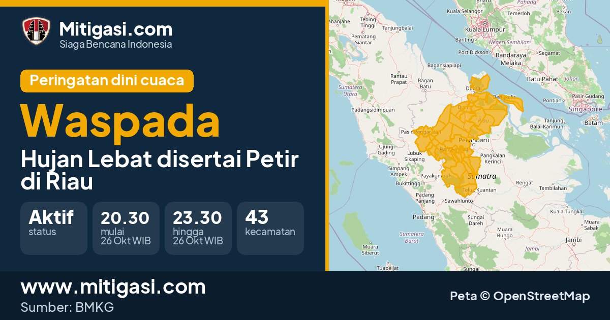 Peringatan dini cuaca BMKG tingkat Waspada di Riau. (Mitigasi.com/data BMKG)