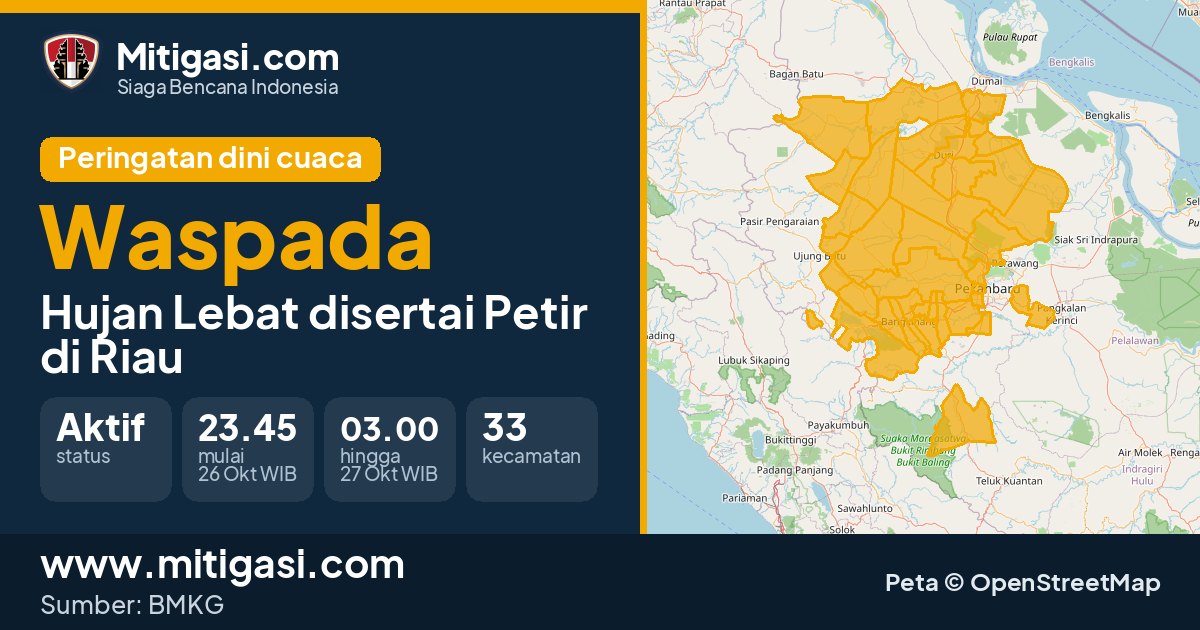 Peringatan dini cuaca BMKG tingkat Waspada di Riau. (Mitigasi.com/data BMKG)