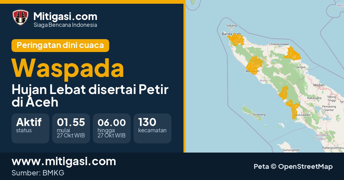 Peringatan dini cuaca BMKG tingkat Waspada di Aceh. (Mitigasi.com/data BMKG)