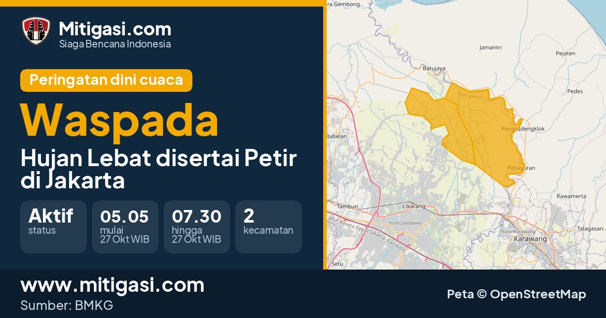 Peringatan dini cuaca BMKG tingkat Waspada di DKI Jakarta. (Mitigasi.com/data BMKG)