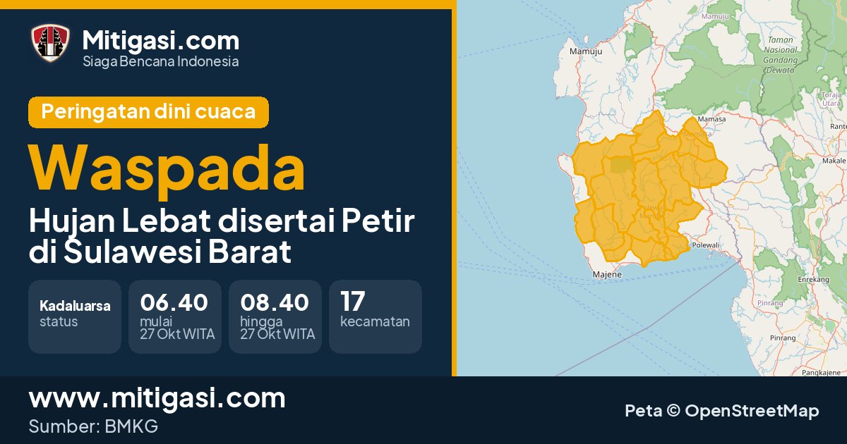 Peringatan dini cuaca BMKG tingkat Waspada di Sulawesi Barat. (Mitigasi.com/data BMKG)