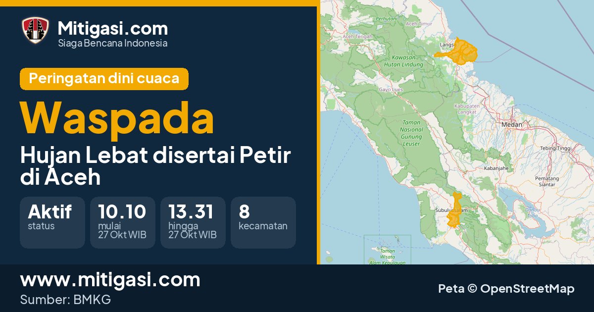 Peringatan dini cuaca BMKG tingkat Waspada di Aceh. (Mitigasi.com/data BMKG)