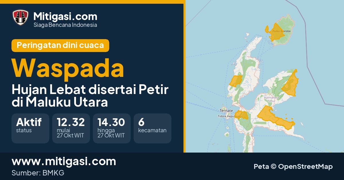 Peringatan dini cuaca BMKG tingkat Waspada di Maluku Utara. (Mitigasi.com/data BMKG)