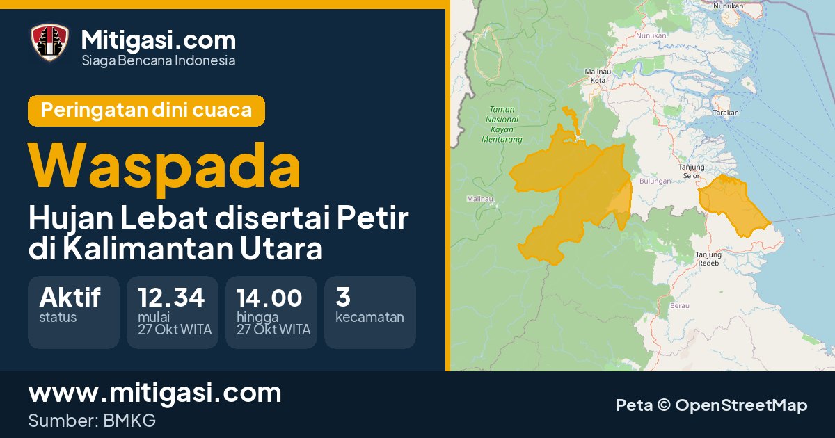 Peringatan dini cuaca BMKG tingkat Waspada di Kalimantan Utara. (Mitigasi.com/data BMKG)